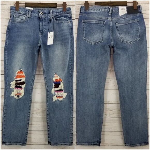 Nwt Levi's Size 28/27 Made & Crafted Pin Dot Stripe Ribbed Patch Boyfriend Jeans - Picture 1 of 11
